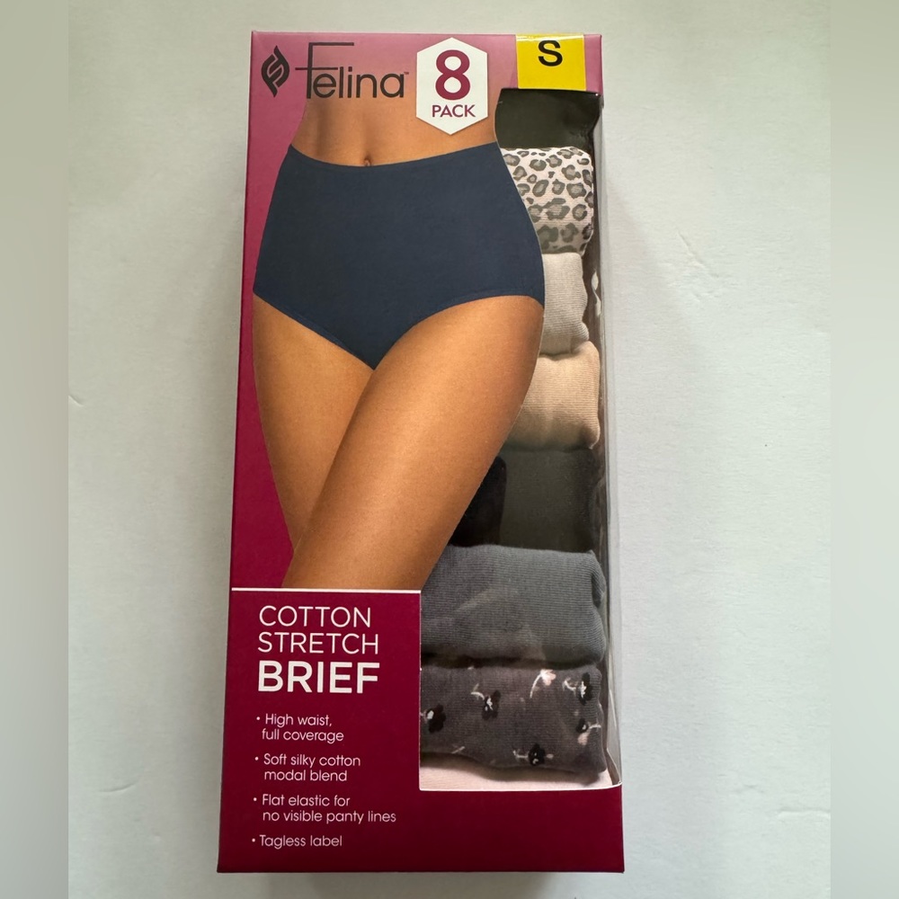 Felina Ladies Full Coverage Hi-Cut Briefs, Cotton Stretch 8-Pk, Multicolored S